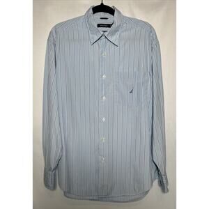 Nautica Men’s Two Ply Cotton Blue Striped Button Down Size Medium